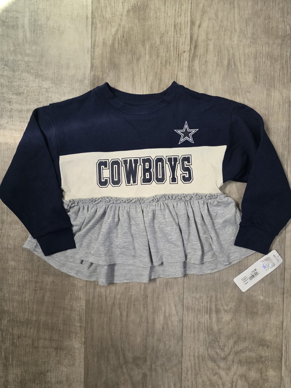 Girls Navy Cowboys Ruffle Hem Pullover Top